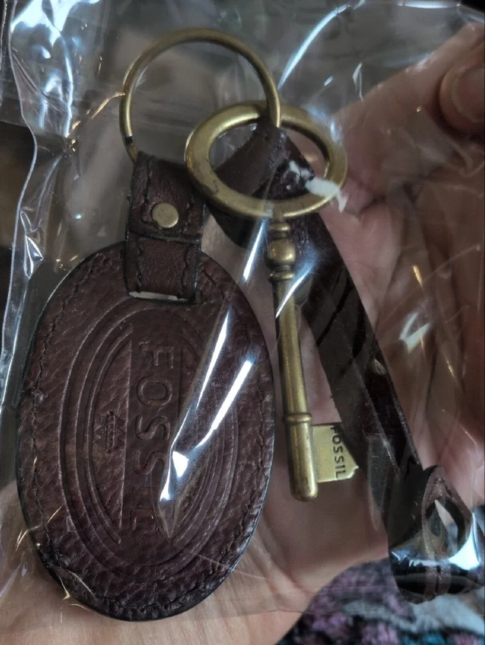 Fossil Brown Leather Key & Card Holder with Brass Hardware